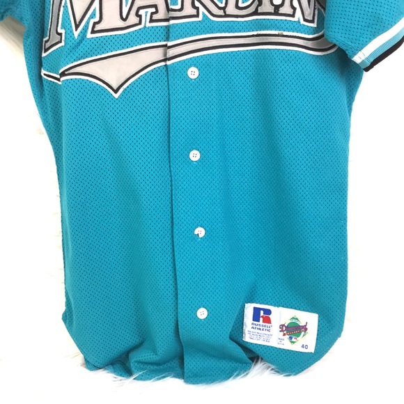 MLB Florida Marlins Vintage Teal & Gray Diamond Jersey Vintage sz 40 Baseball - Picture 2 of 6